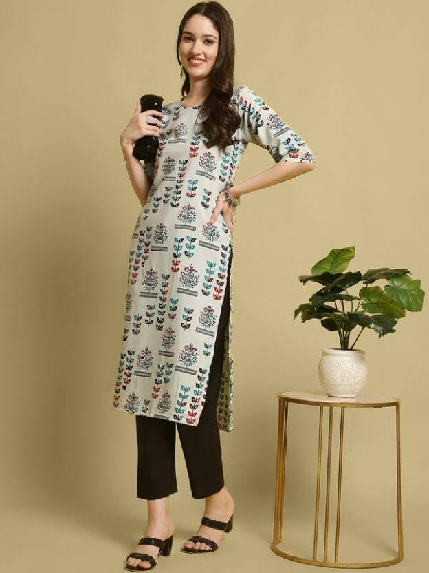 PATLANI Womens A-Line-Calf langth Half Sleeve Crepe Kurti. Grey