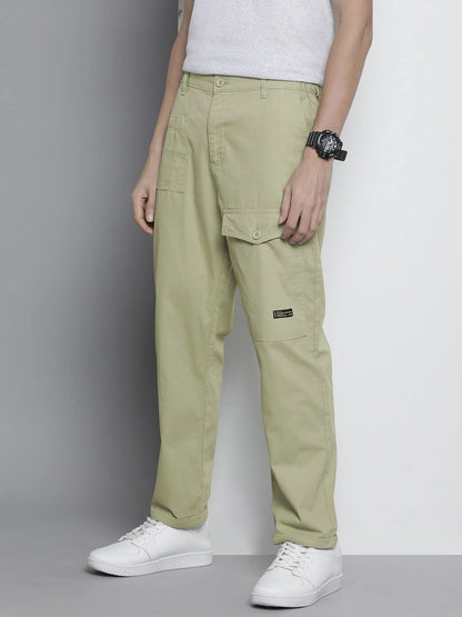 The Indian Garage Co Men Relaxed Fit Solid Mid-Rise Trousers Pista