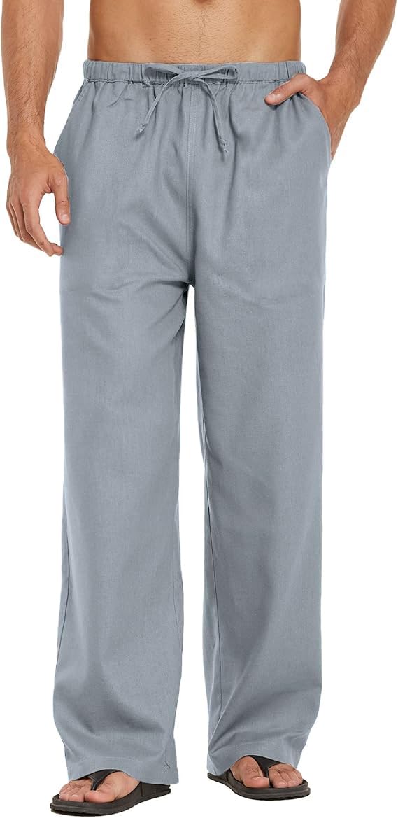 CB-COLEBROOK Mens Casual Linen Pants Elastic Waist Pants Drawstring Summer Beach Yoga Linen Trouser | Loose Fit Track Pants (in,