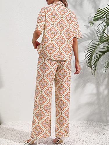 Greciilooks Women Co Ord Set| Knot Front Shirt & Wide Leg Pants| Allover Print Shirt & Bottom| Long Sleeve Shirt| Straight Print