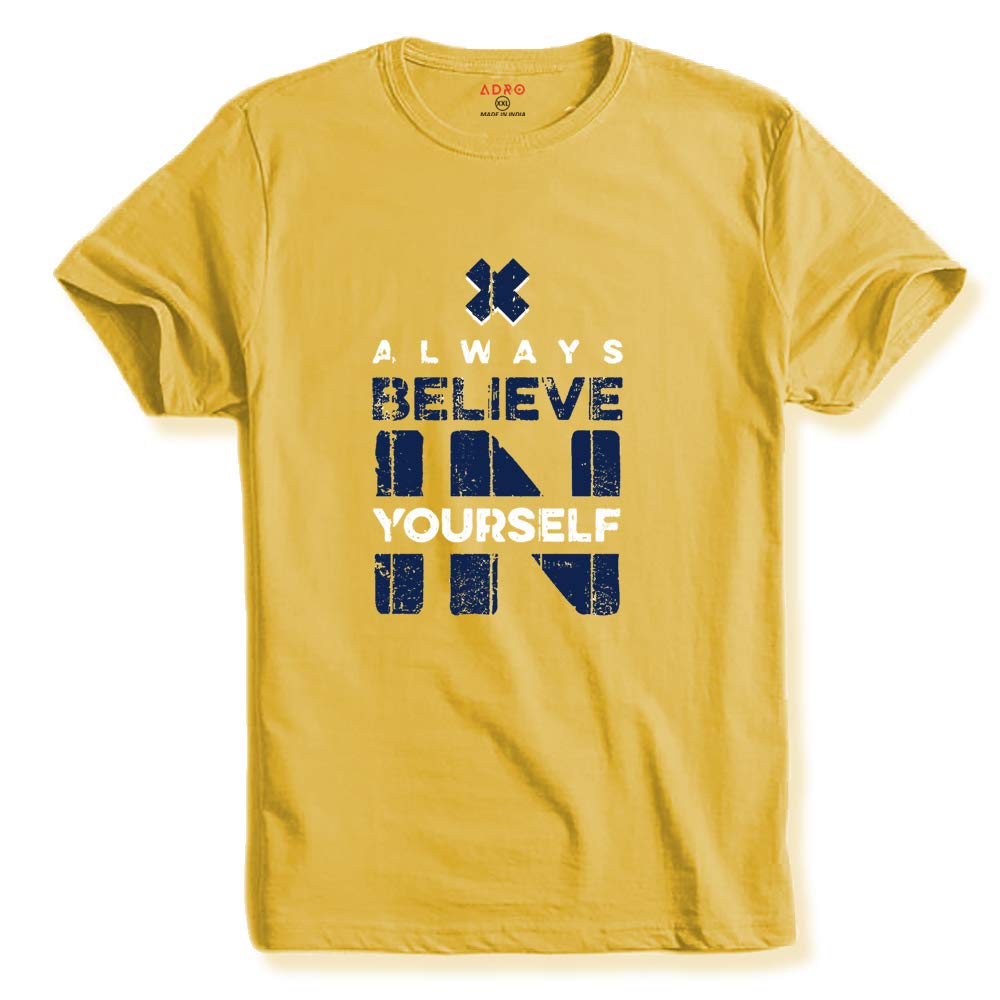 ADRO Believe in Yourself Printed T-Shirts for Men & Women (RNR-S35-BEL-LY_Light Yellow)