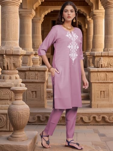 Shienzy WomenS Cotton Blend Emroidered Kurta Pant Set | Ethnic Wear For Festive & Casual | Stylish Straight Fit | Elegant India