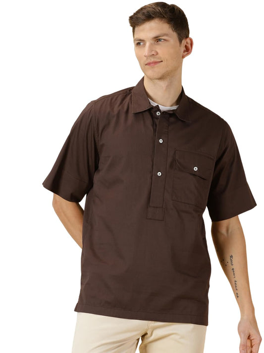 Thomas Scott 100% Cotton Spread Collar Half Sleeve Casual Tshirt for Mens Brown