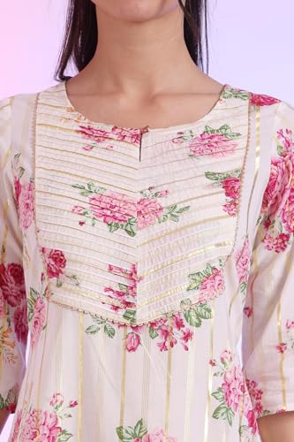 Aurelia Women's White Printed Cotton Blend A-Line Kurta