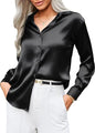 CB-COLEBROOK Womens Soft Satin Silk Button Down Shirts for Women Silky Long Sleeve Work Shirt Dress Blouses Tops (in, Alpha, 2XL