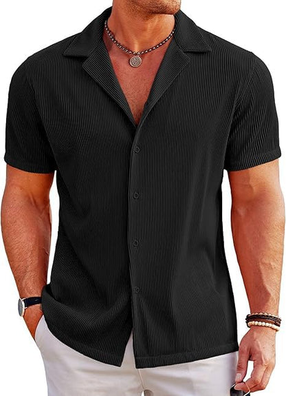 CB-COLEBROOK Mens Casual Button Down Shirts Short Sleeve Regular Fit Fashion Spread Beach Shirts Tops (in, Alpha, 2XL, Regular,