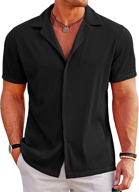 CB-COLEBROOK Mens Casual Button Down Shirts Short Sleeve Regular Fit Fashion Spread Beach Shirts Tops (in, Alpha, L, Regular, B