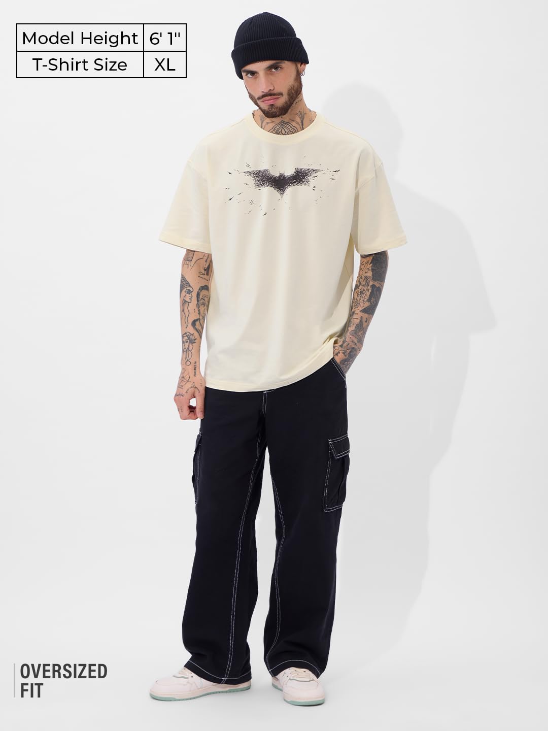 The Souled Store Official Batman : Conquer Your Fear Oversized T-Shirt for Men Boys Cotton Casual Half Sleeves Baggy Loose Fit D