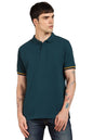 Dennis Lingo Mens Cotton Teal Solid Polo Neck T-Shirt