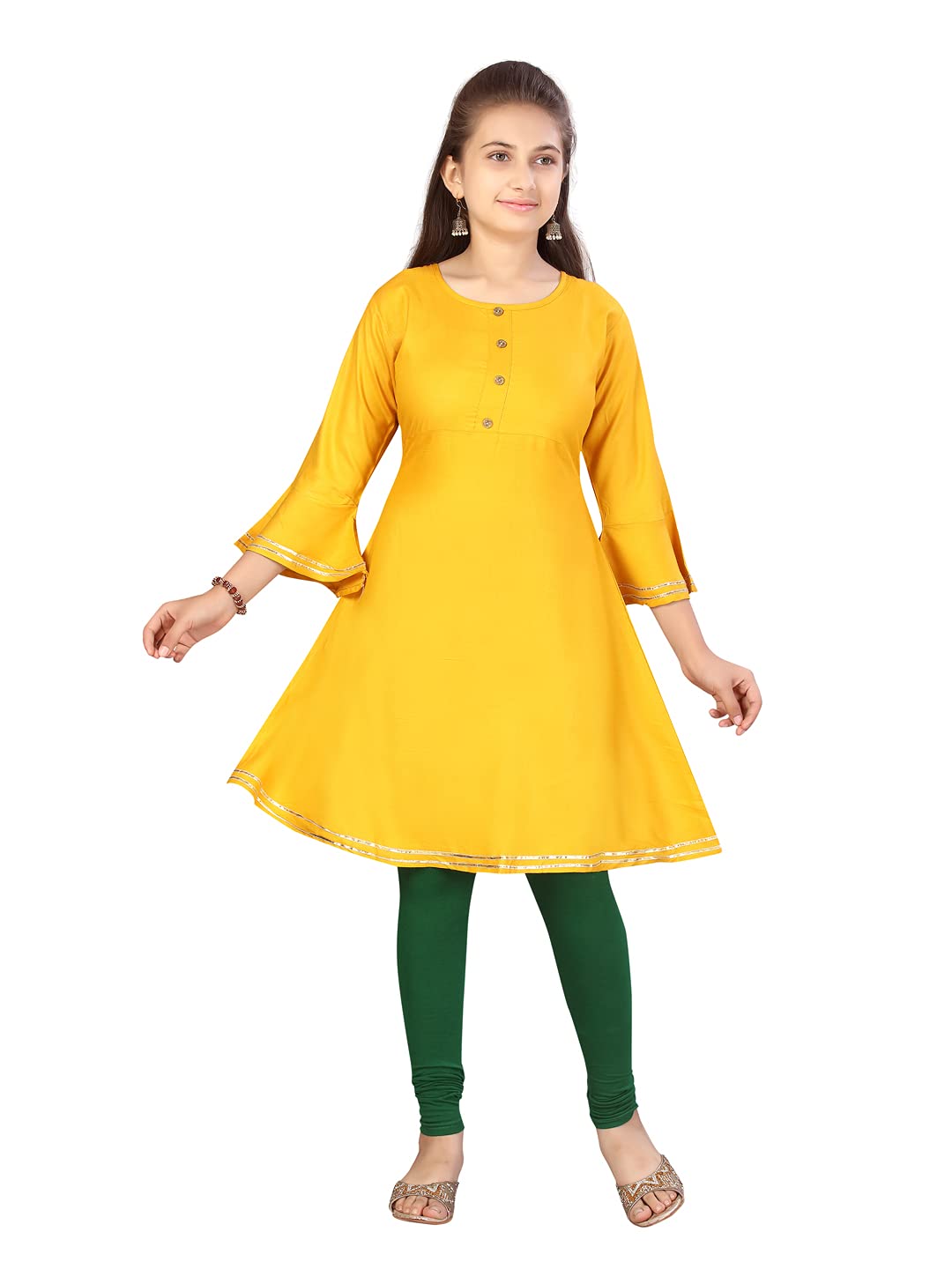 Aarika GirlS Cotton Regular Tunic Shirt (Kurti-A-13_Yellow_34)