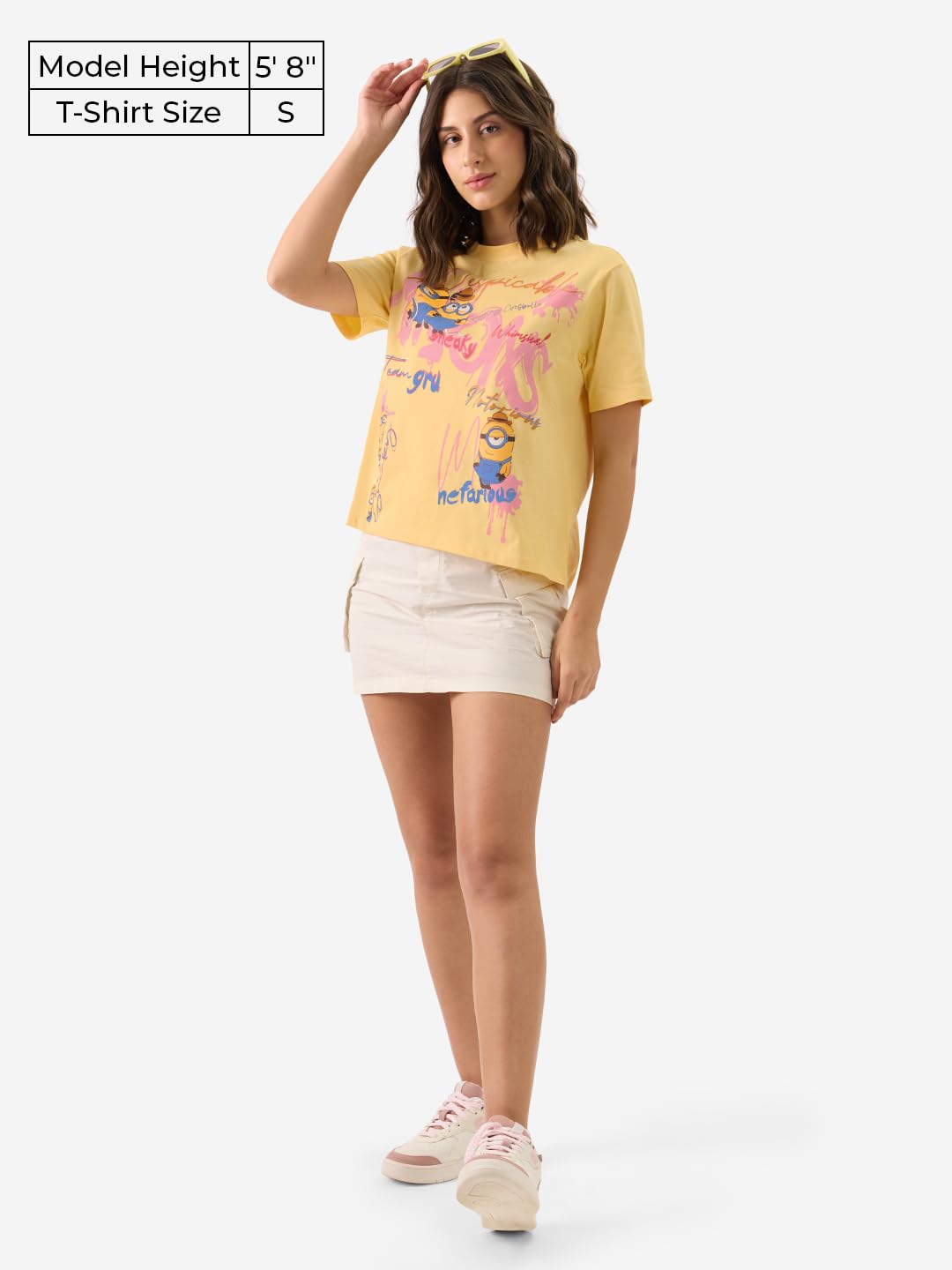 The Souled Store Official Minions: Notorious Women and Girls Short Sleeve Round Neck Yellow Graphic Printed Cotton Regular Fit T