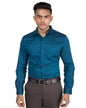 Turtle Men 100% Cotton Slim Fit Teal Blue Self Design Full Sleeve Party Shirt