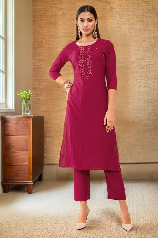 Soch Womens Magenta Viscose Yoke Design Kurta Set With Cutdana