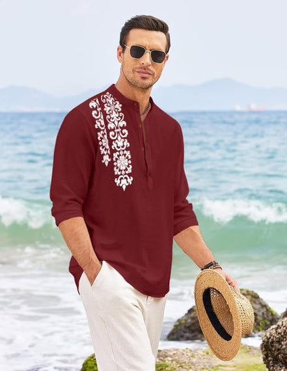 Finivo Fashion MenS Regular Fit Cotton Blend Short Kurta Shirt | Full Sleeve Ethnic Shirt With Mandarin Collar And Button Plack