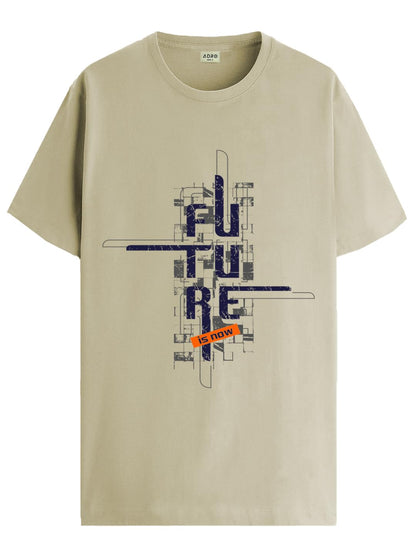 ADRO Men's Graphic Printed 100% Cotton T-Shirt - Regular Fit, Printed T-Shirts for Men (RN24-FTR-BE_Beige)
