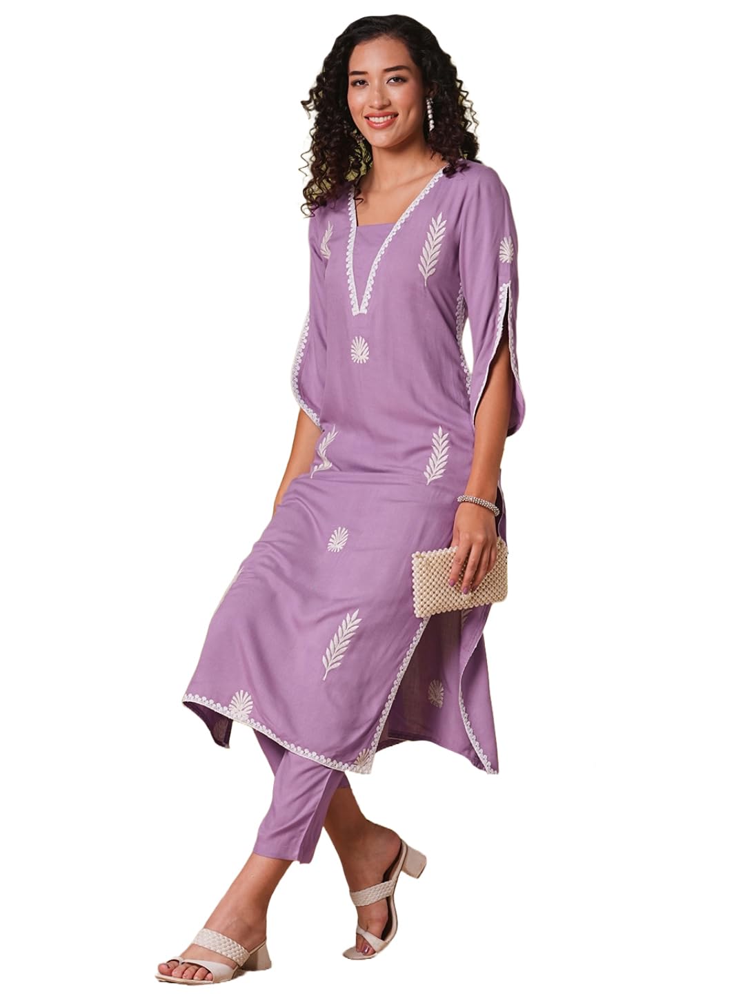 ANNI DESIGNER Womens Rayon Viscose Printed Pakistani Kurta with Pant Set (Vastarpur Purple-VKS01_S_Purple_Small)