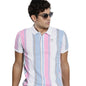 The Indian Garage Co Men Slim Fit Striped Polo Collar Tshirt Sky Blue