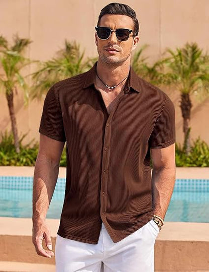 CB-COLEBROOK Mens Casual Shirts Short Sleeve Button Down Loose Fit Shirt for Men Wedding Beach Fashion Shirt (in, Alpha, L, Reg