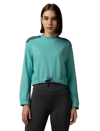 FYLTR Womens Round Neck Drop Shoulder Sweatshirt - Full Sleeve | Elasticated Waist & Cuff | Boxy Fit | Stripe Detailing Tropica