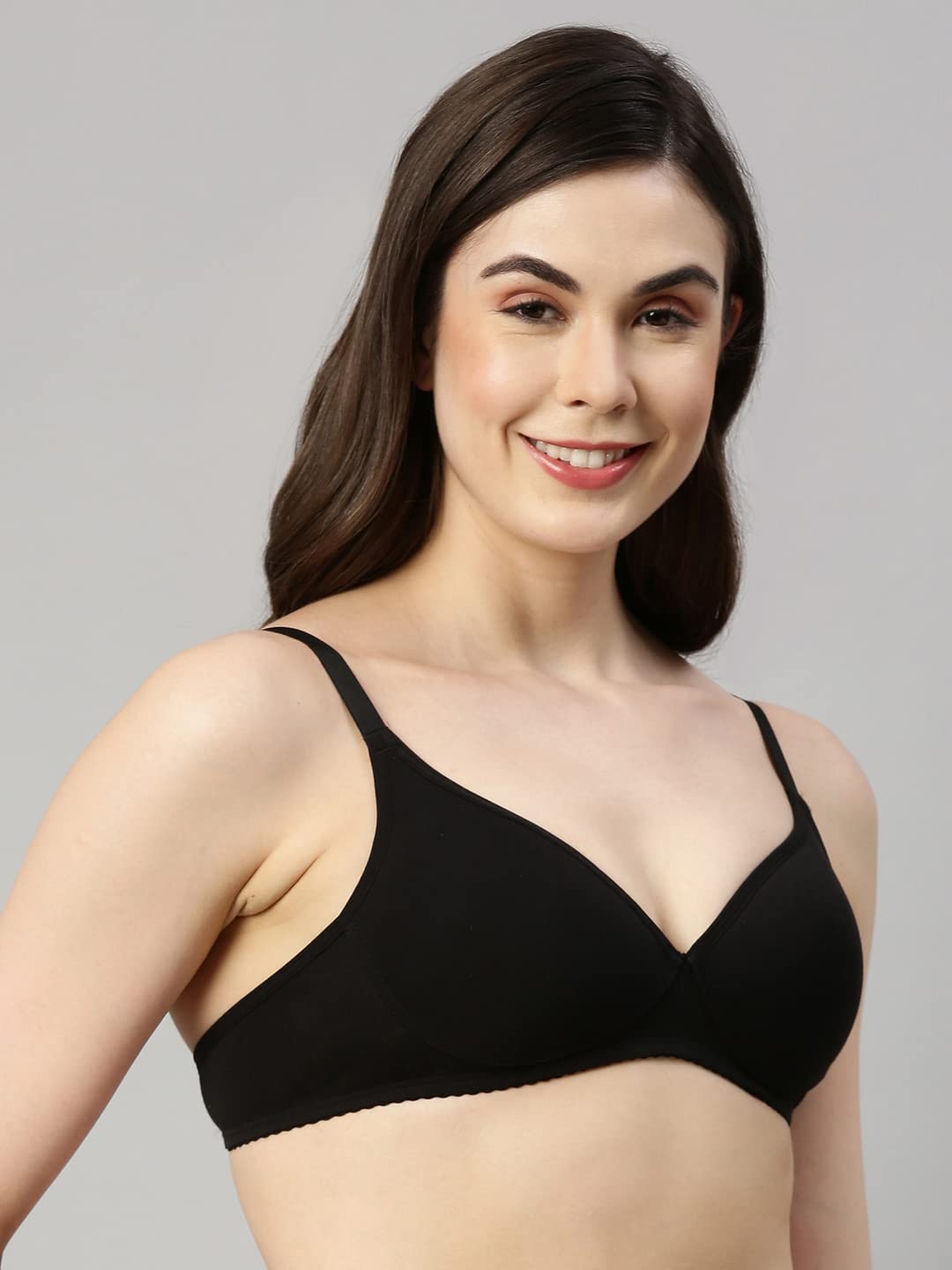 Enamor A039 Perfect Coverage Supima Cotton T-Shirt Bra- Padded Wirefree & Medium Coverage BLACK