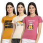 Preneum Womens Cotton Regular Fit Latest Graphic Stylish Printed Short Sleeves Casual T-Shirt || Latest Trendy & Style (Pack 3)
