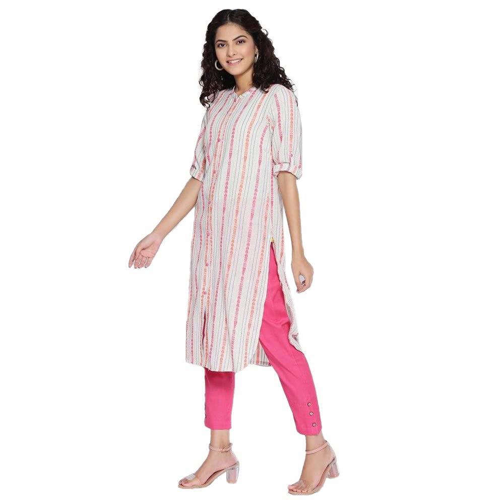 Aurelia Band with Placket Cotton Womens Knee Length Kurta (S21AUA11854B-P)