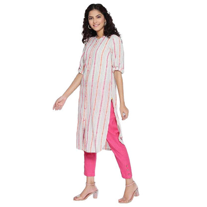 Aurelia Band with Placket Cotton Womens Knee Length Kurta (S21AUA11854B-P)
