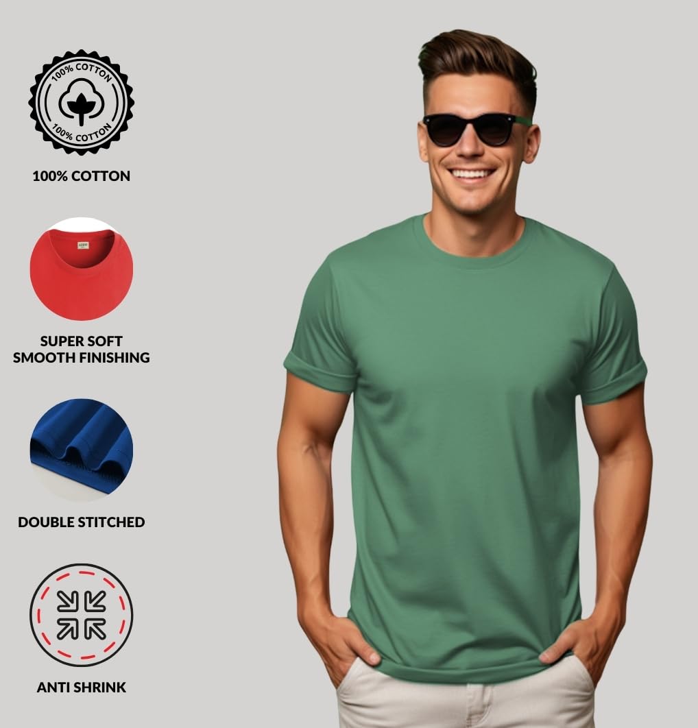 ADRO Men's Solid Regular Fit T-Shirt (RCM2-PLN)