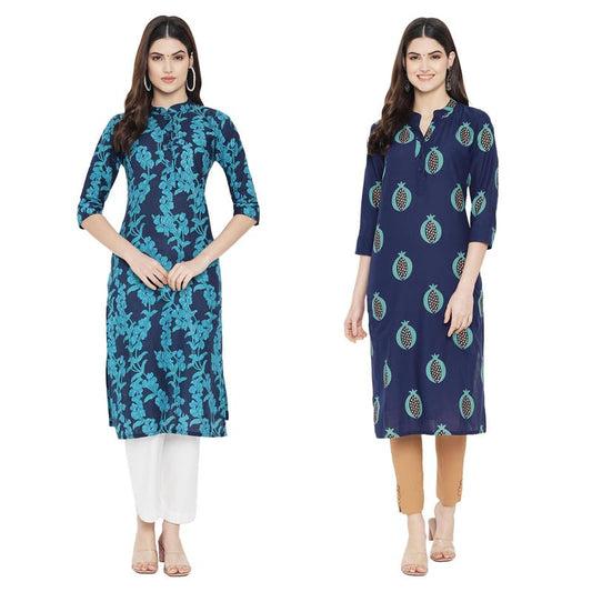 Pinkmint WomenS Cotton Regular Kurti (Arangya2 Navy Blue