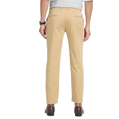 Turtle Men Cotton Stretch Ultra Slim Fit Beige Casual Trouser