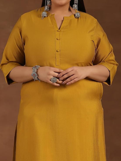 Extra Love By Libas Women's Silk Woven Pattern Straight Kurta