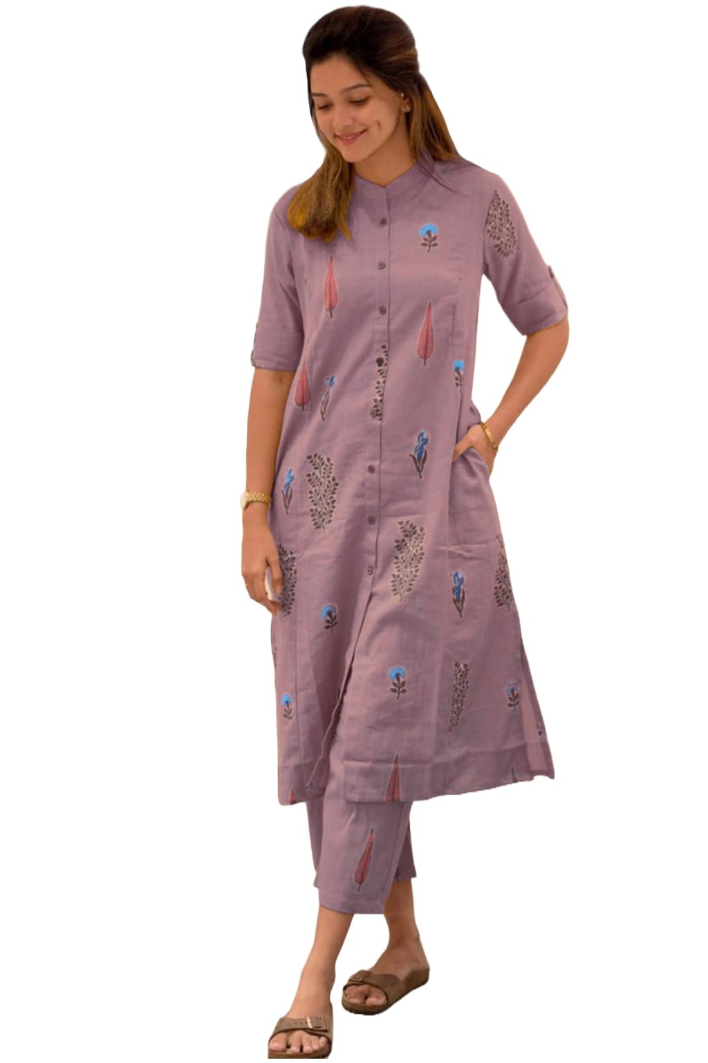 ANNI DESIGNER Womens Rayon Viscose A-Line Printed Kurta with Pant (Barkat Purple_5XL_Purple_XXXXX-Large)