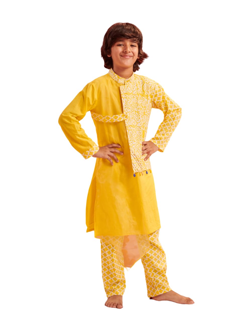 Pspeaches Boys Floral Printed Regular Kurta With Pyjamas (10-12Years)