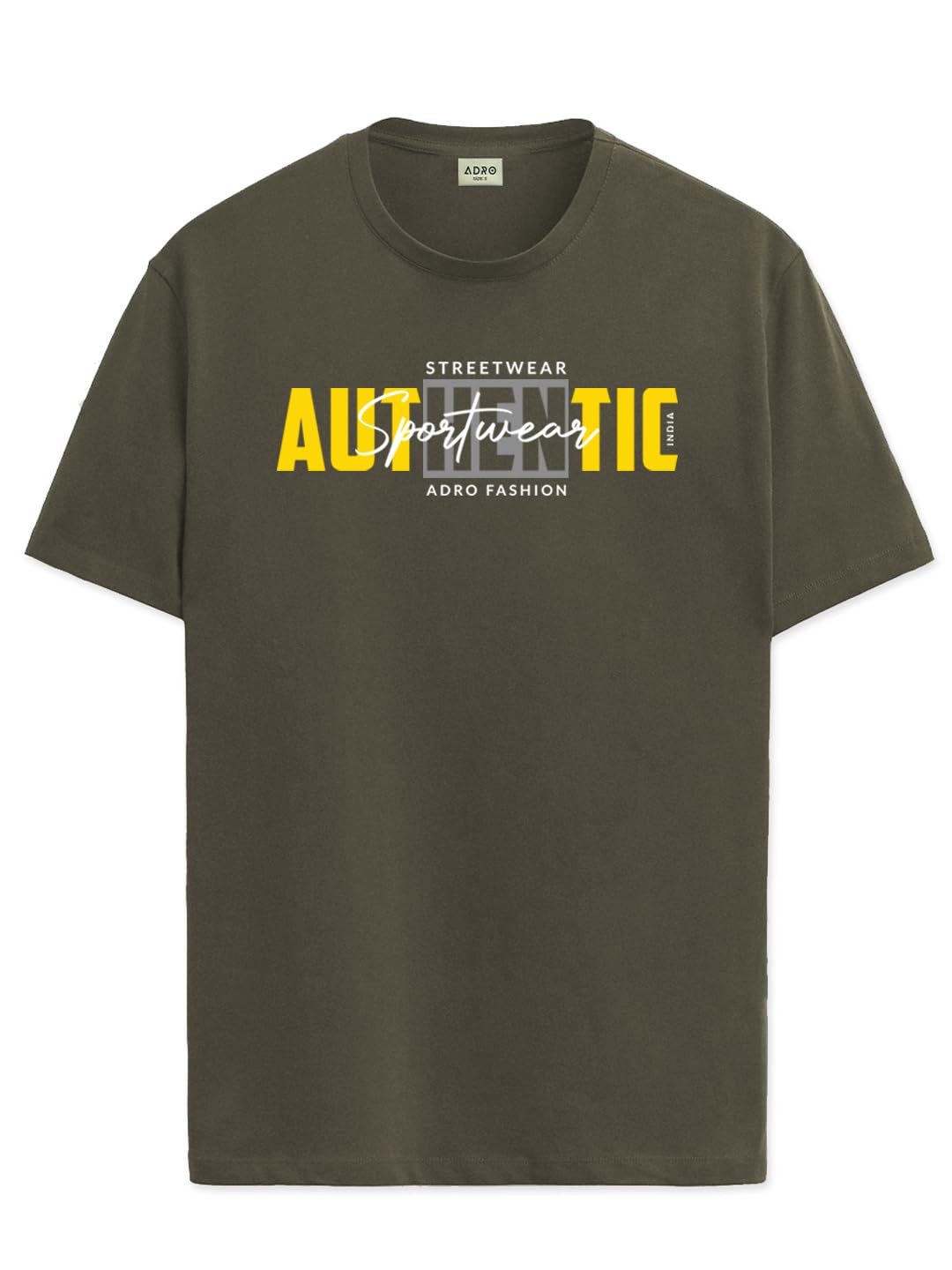 ADRO Men's Graphic Printed 100% Cotton T-Shirt - Regular Fit, Printed T-Shirts for Men (RN24-SPT-OL_Olive)