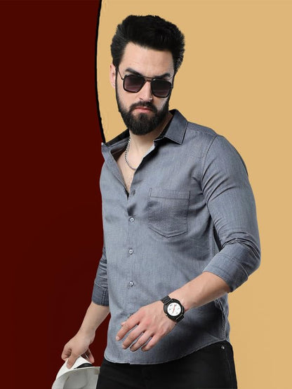 Pinkmint Combo of Men Casual Cotton Blend Full Sleeves Formal Regular Slim Fit Plain Office Shirts Grey-White