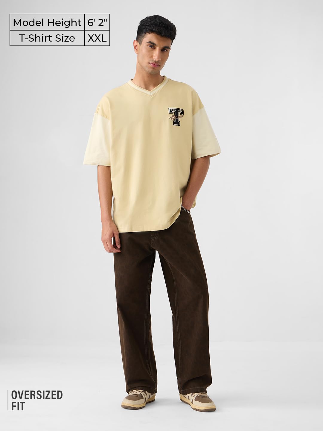The Souled Store Ted The Stoner: Adventure Men and Boys Short Sleeves Round Neck Yellow Embroidered Cotton Oversized T-Shirts