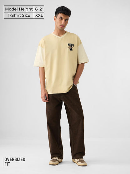 The Souled Store Ted The Stoner: Adventure Men and Boys Short Sleeves Round Neck Yellow Embroidered Cotton Oversized T-Shirts