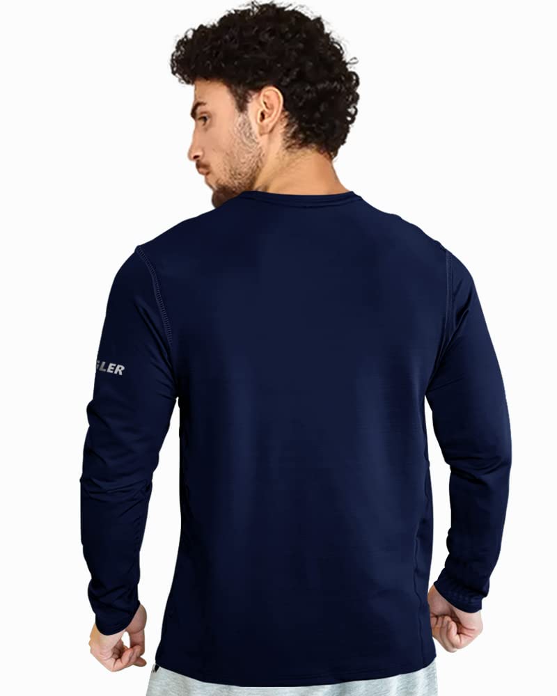 Eyebogler MenS Round Neck Solid Regular Fit Full Sleeve T-Shirt Navy Blue