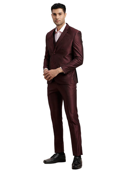 Turtle Men Poly-Viscose Dobby Print Full Sleeve Three Piece Brown Party Suit