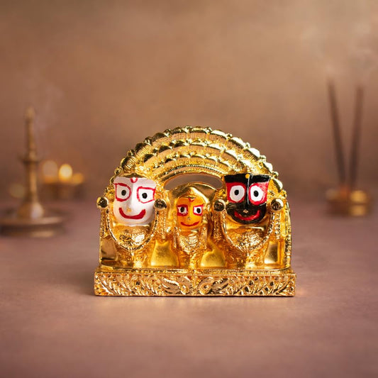 Astrotalk Shri Jagannath Idol (4x3.5 Inch) | Gold Plated Trio Murti | for Protection & Positivity | Car Dashboard God Idol | Home Decor for Living Room & Office | Gift for Man & Woman