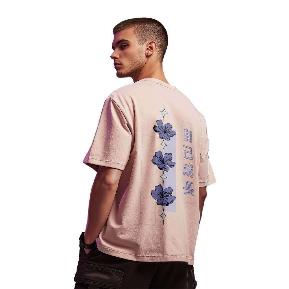 Nobero MenS Graphic Print Oversized Fit T-Shirt (1M-Twrt-C1018-Bl_Selfgrowth-Blush