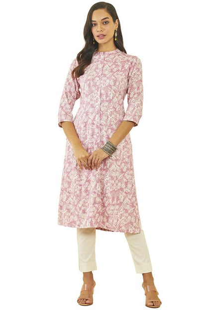 Soch Womens Rayon Paisley Print Straight Kurta with Front Button-Placket