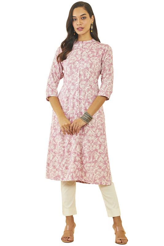 Soch Womens Rayon Paisley Print Straight Kurta with Front Button-Placket