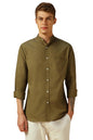 Dennis Lingo MenS Lt Olive Full Sleeve Mandarin Collar Solid Regular Fit Casual Shirt