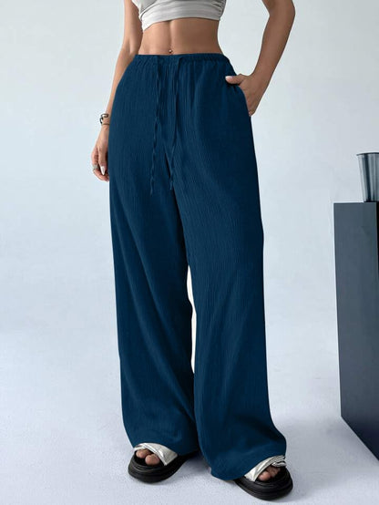 Greciilooks WomenS Loose High Rise Trouser | High-Waist Korean Pants | Formal Track Pant | Cargo Style Baggy Trendy Dark Blue