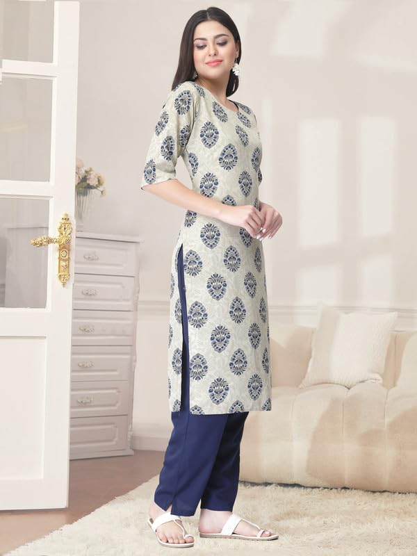Pinkmint Kurta Set for Women Cotton Printed Straight Kurta with Pant (Pack of 1)