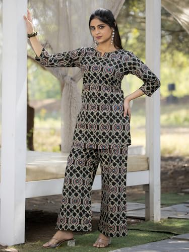 Pinkmint Printed Pure Cotton A Line Co Ord Set For Women l Stylish 3/4 Sleeve With Side Pocket l Two Piece Summer Set