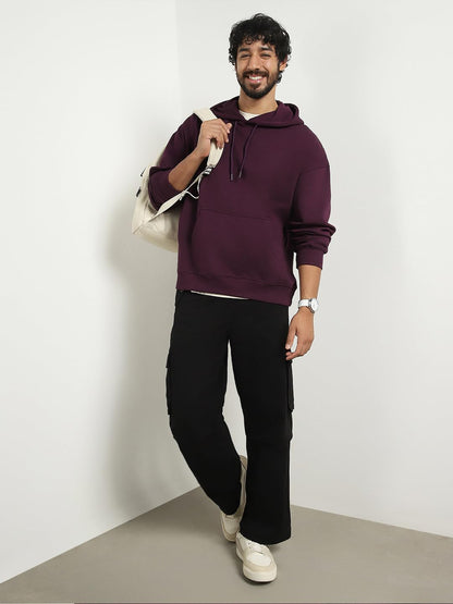 Nobero MenS Cotton Neck Hooded Sweatshirt (1M-Twrh-C0661_Midnight Plum 1