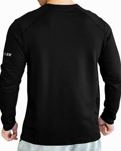 Noble Monk MenS Active Wear Regular Fit Round Neck T Shirt |Full Sleeves |Solid Pattern | Dry Fit T-Shirt For Men Black