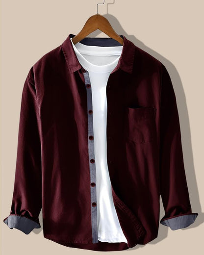 Pinkmint Men Cotton Soild Spread Collar Long Sleeve Shirt Formal Wear Maroon